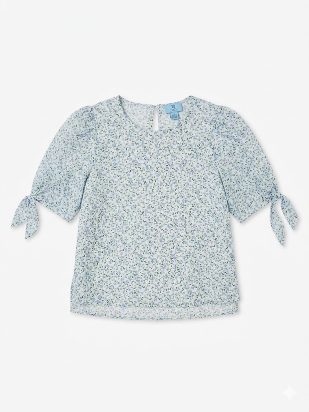 CeCe Women’s Blue & Green Floral Tie-Sleeve Blouse Size XL